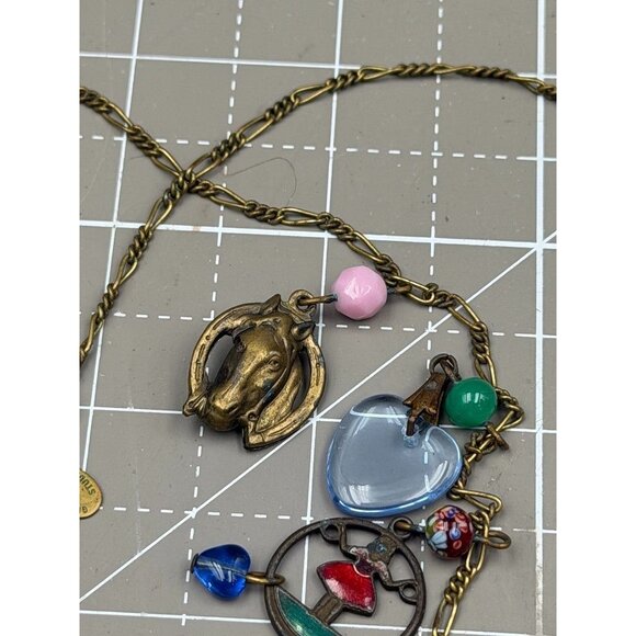 Vintage Glass Works Studio Charm Necklace Brass Glass Hearts Eagle Moon Stars Bo - Picture 3 of 7